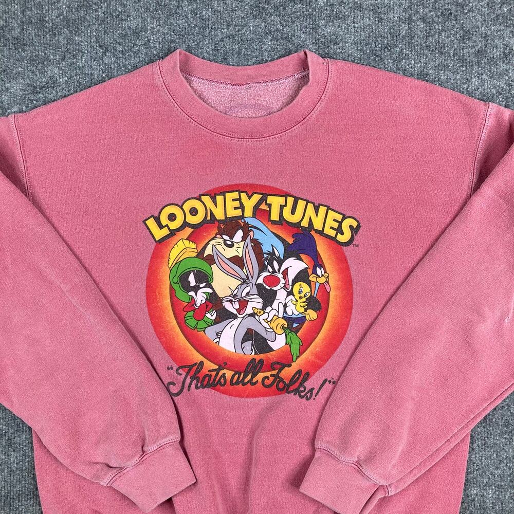 Looney Tunes Sweatshirt Womens‎ Large Pink Crewneck Graphic That's All Folks